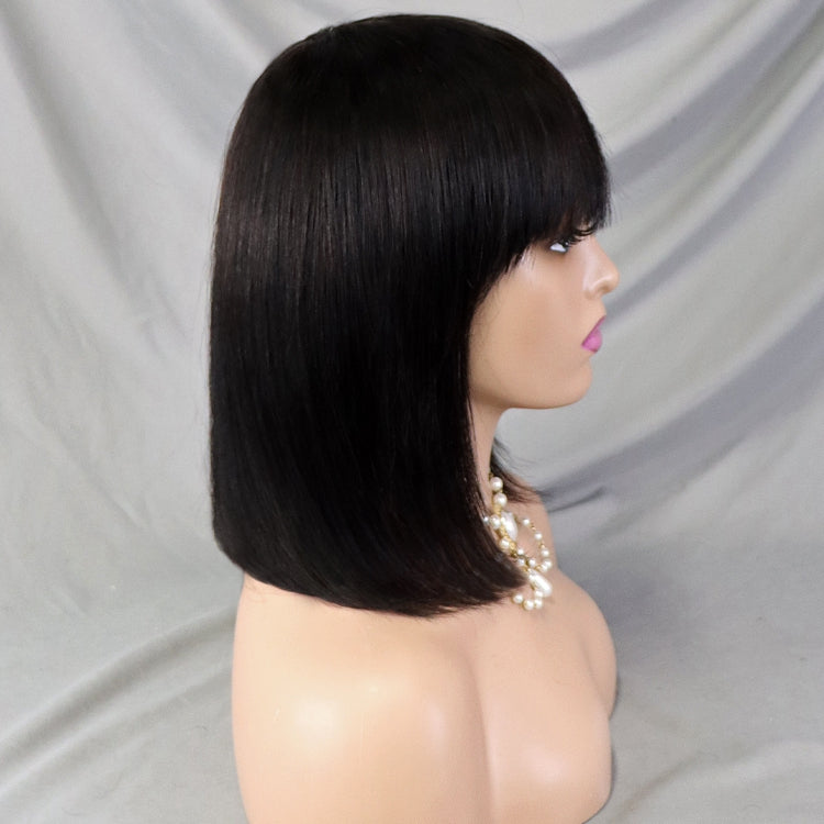 100% Virgin Human Hair 12inch Straight Bob Wigs With Bang