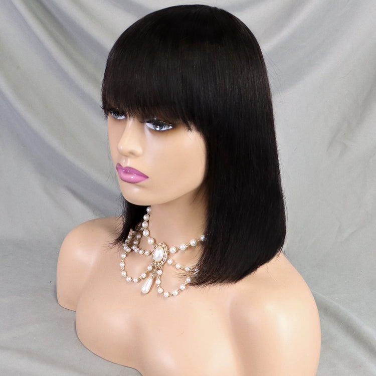 100% Virgin Human Hair 12inch Straight Bob Wigs With Bang