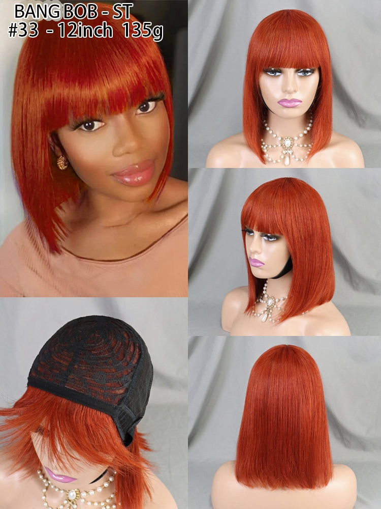 Color 33 Straight Virgin Hair Bob Wig with Bang