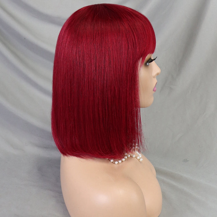Free Shipping 99J Straight Human Hair Wig Bob with Bang
