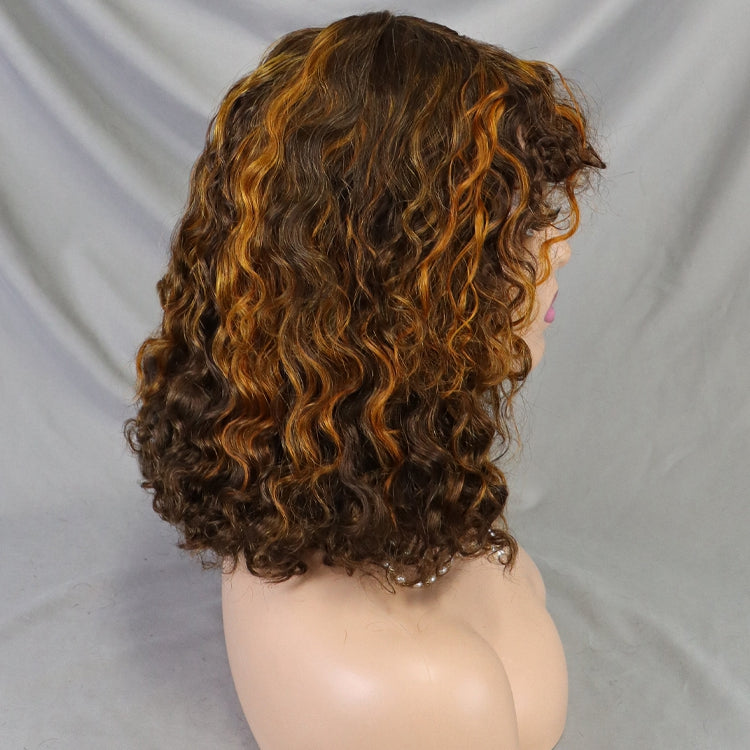 4/30# Glueless Lace Short Bob Human Hair Wig With Bang