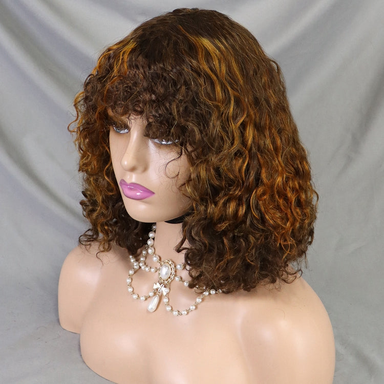 4/30# Glueless Lace Short Bob Human Hair Wig With Bang