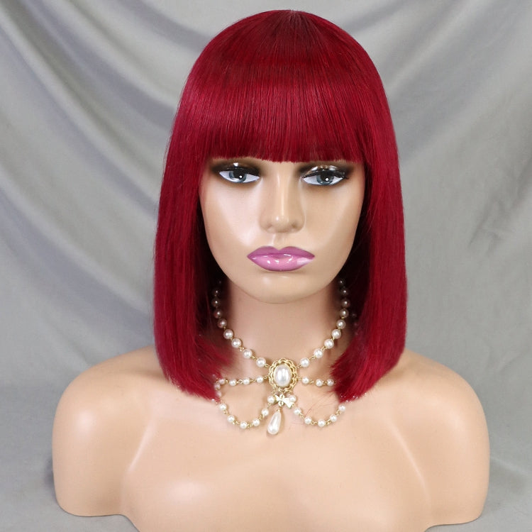 Free Shipping 99J Straight Human Hair Wig Bob with Bang
