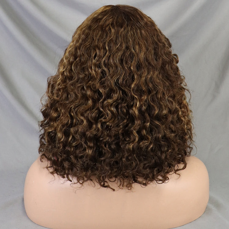 Glueless Short Bob Water Wave Hair Wigs with Bang