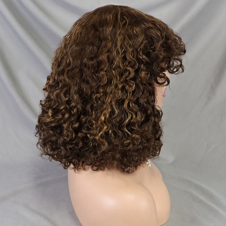 Glueless Short Bob Water Wave Hair Wigs with Bang
