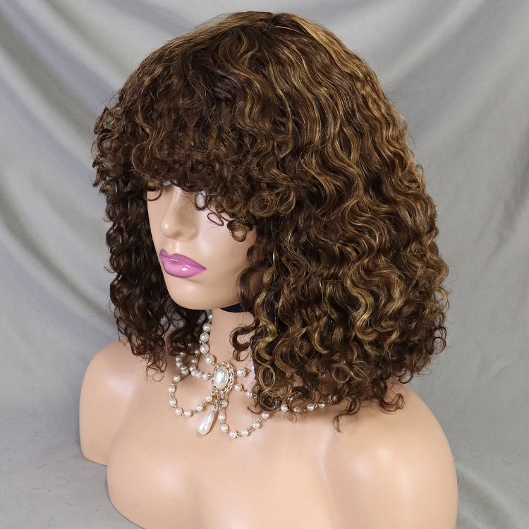 Glueless Short Bob Water Wave Hair Wigs with Bang