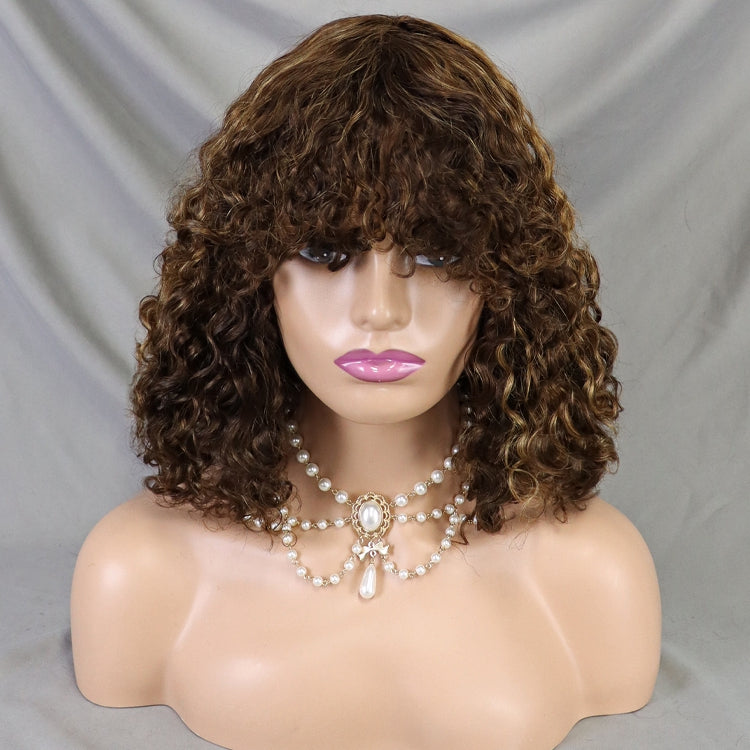 Glueless Short Bob Water Wave Hair Wigs with Bang