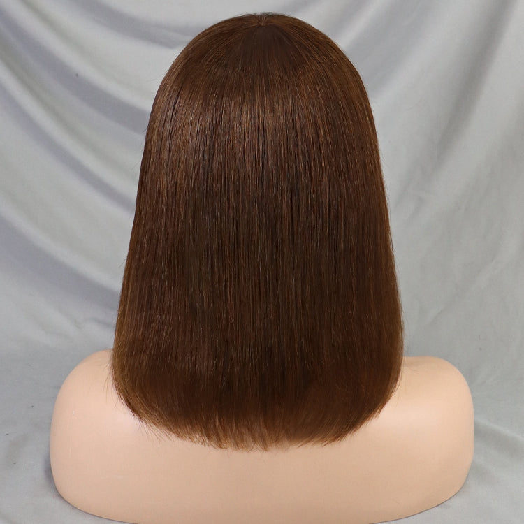4# Straight Human Hair None Lace Bob with Bang Wig