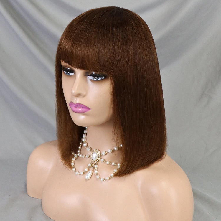 4# Straight Human Hair None Lace Bob with Bang Wig