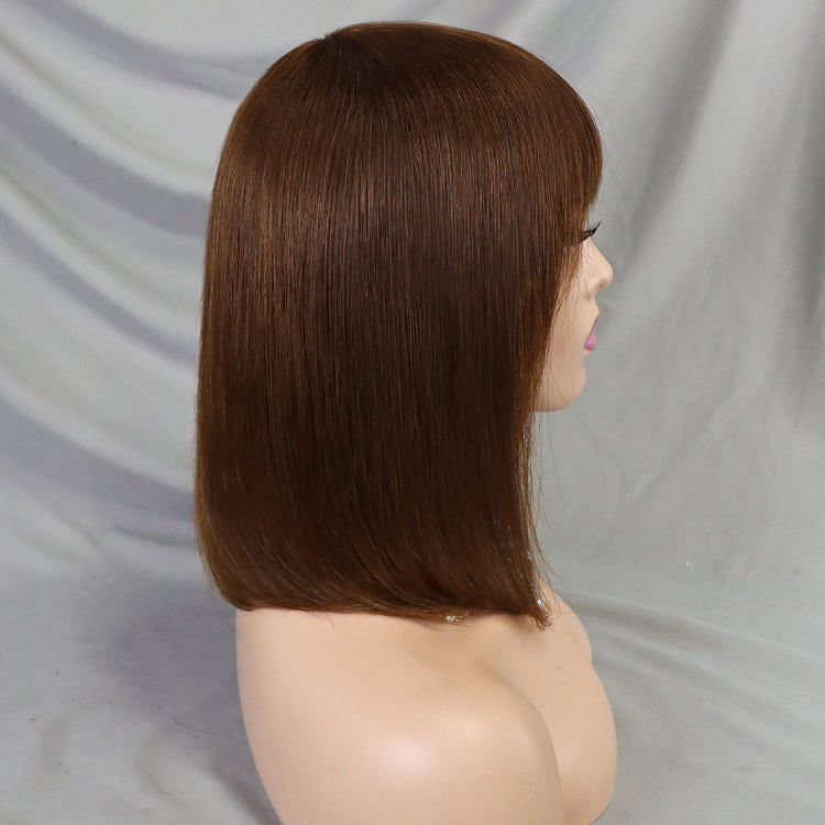 4# Straight Human Hair None Lace Bob with Bang Wig