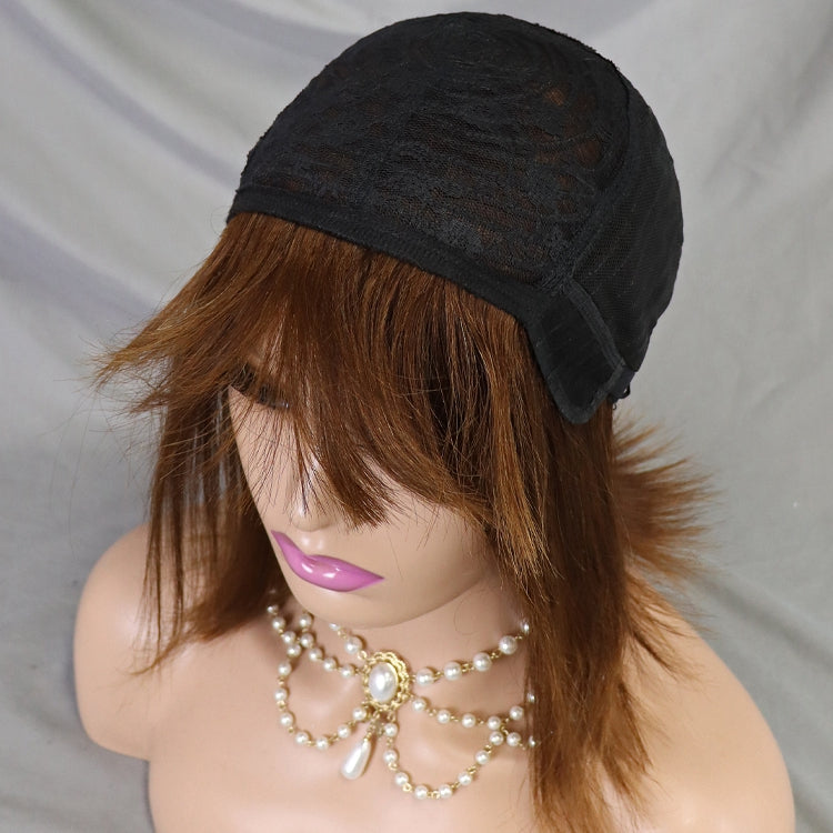 4# Straight Human Hair None Lace Bob with Bang Wig