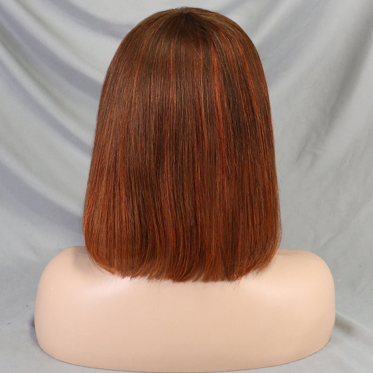 4/350 Straight Human Hair 12 Inch Bang Bob Wig