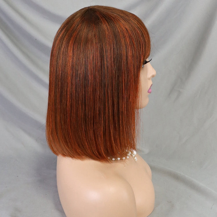 4/350 Straight Human Hair 12 Inch Bang Bob Wig