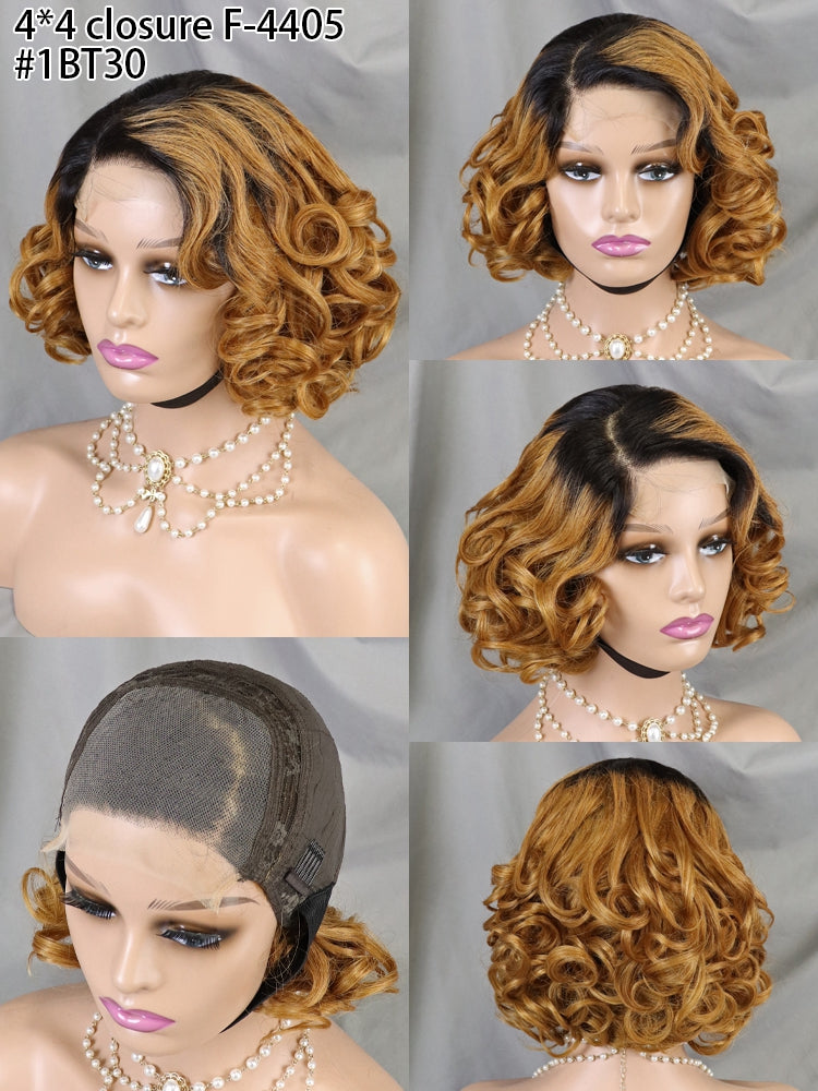 Natural Human Hair 4x4 Lace Frontal Short Wigs