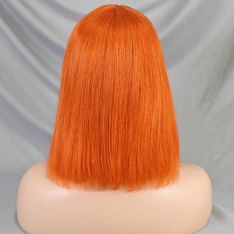 350# 12 Inch Brazilian Straight Human Hair Bang Short Wig