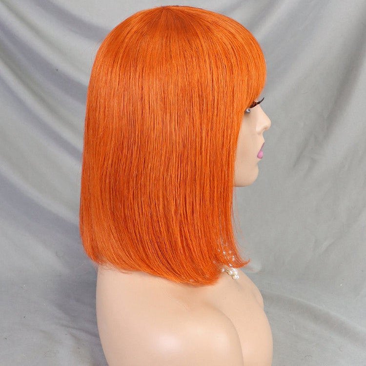 350# 12 Inch Brazilian Straight Human Hair Bang Short Wig