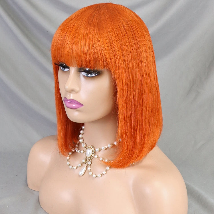 350# 12 Inch Brazilian Straight Human Hair Bang Short Wig