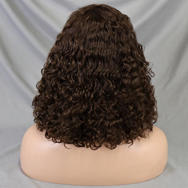 12 Inch Water Wave Short Bob Virgin Hair Wig with Bangs