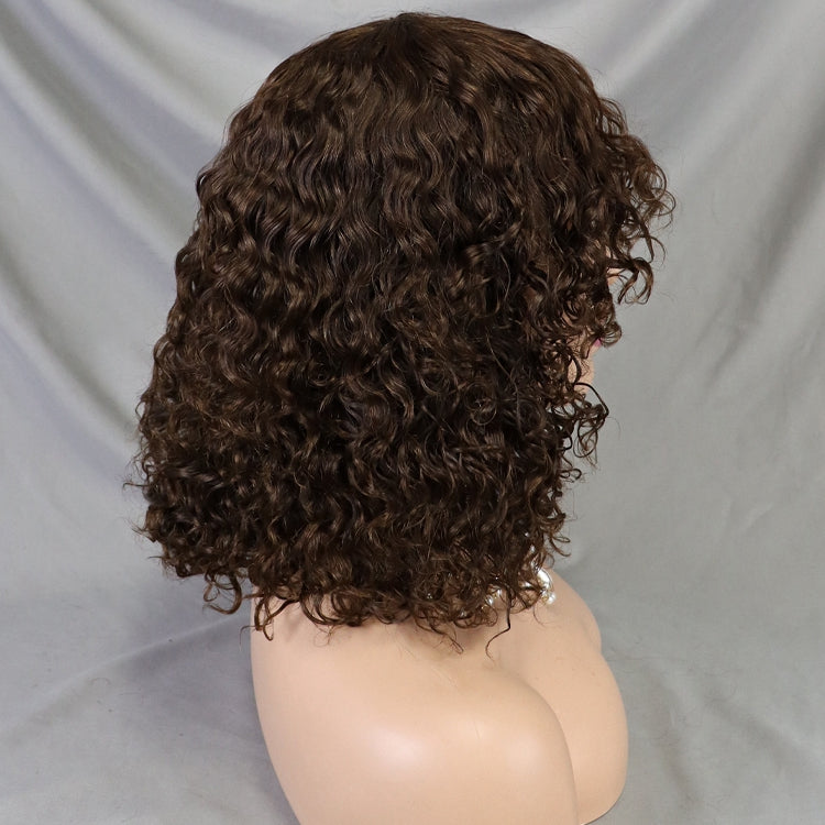 12 Inch Water Wave Short Bob Virgin Hair Wig with Bangs