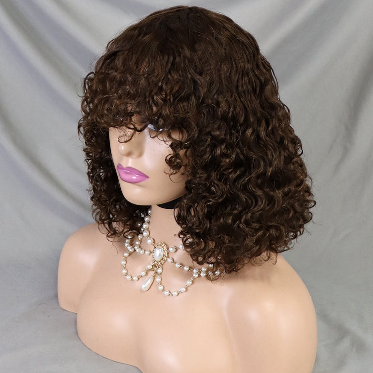 12 Inch Water Wave Short Bob Virgin Hair Wig with Bangs