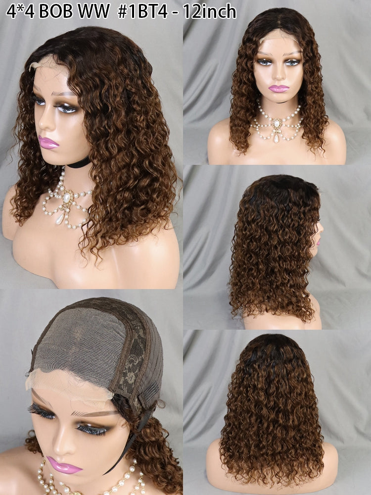 4X4 Lace Water Wave Short Bob Wig