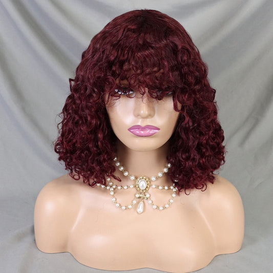 99J Glueless Lace Short Bob Real Hair Wigs With Bang