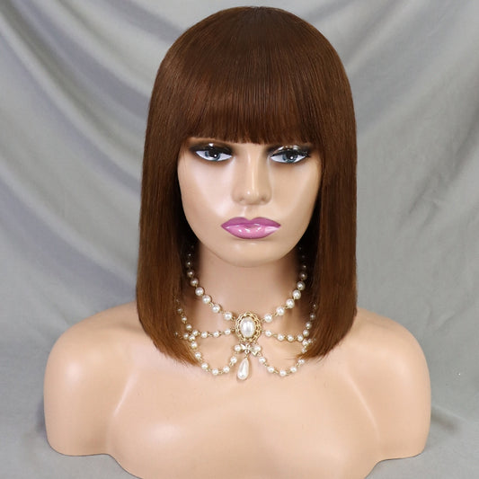 4# Straight Human Hair None Lace Bob with Bang Wig