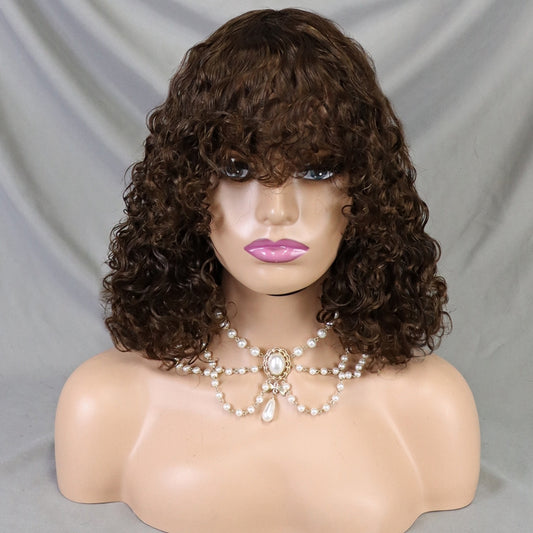 12 Inch Water Wave Short Bob Virgin Hair Wig with Bangs